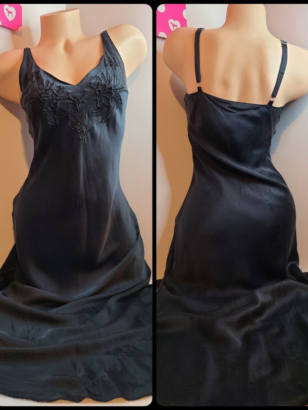 Rare VTG Victoria's Secret 100% Silk Embroidered Long Maxi Slip Dress Size Sm
